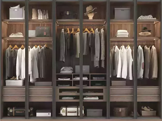 Wardrobe walk in closet with clothes and shoes 3D model