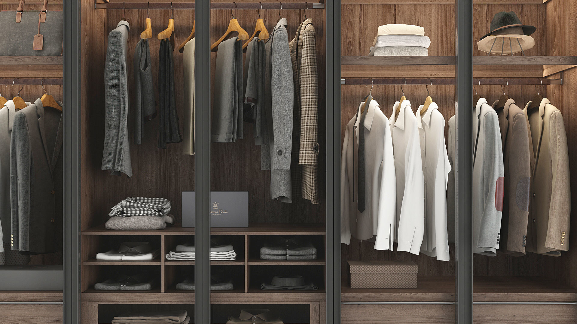 Wardrobe walk in closet with clothes and shoes 3D model_3