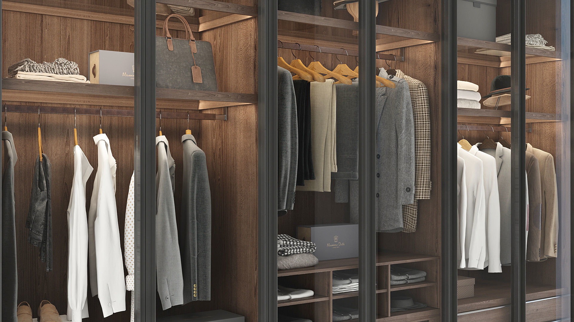 Wardrobe walk in closet with clothes and shoes 3D model_2