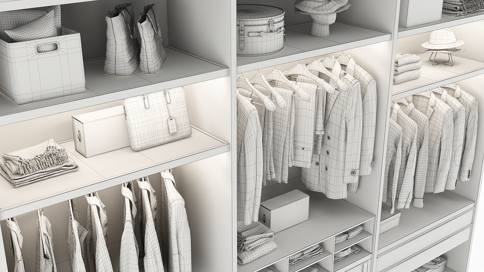 Wardrobe walk in closet with clothes and shoes 3D model_7