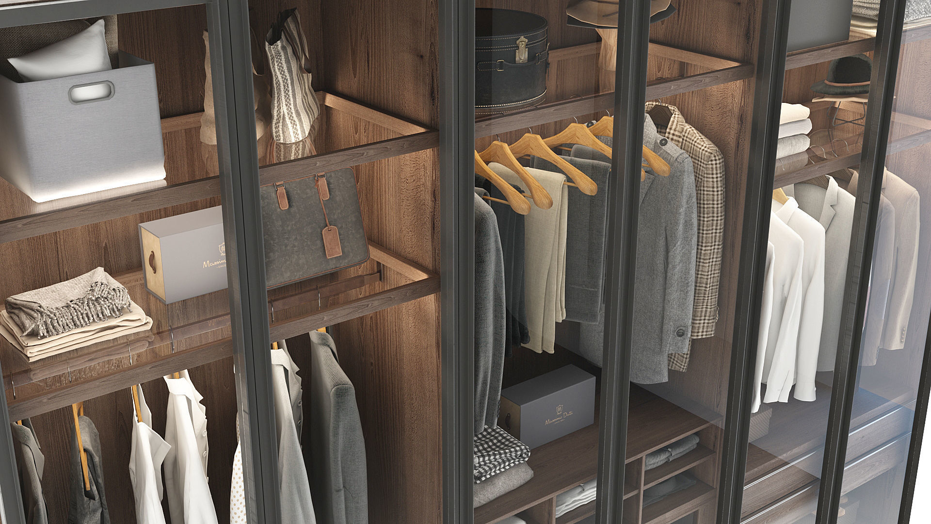 Wardrobe walk in closet with clothes and shoes 3D model_6
