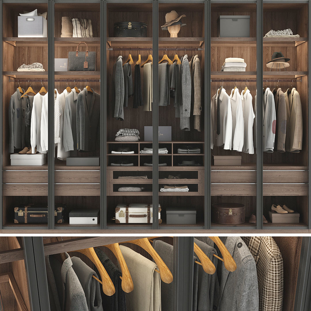 Wardrobe walk in closet with clothes and shoes 3D model_13