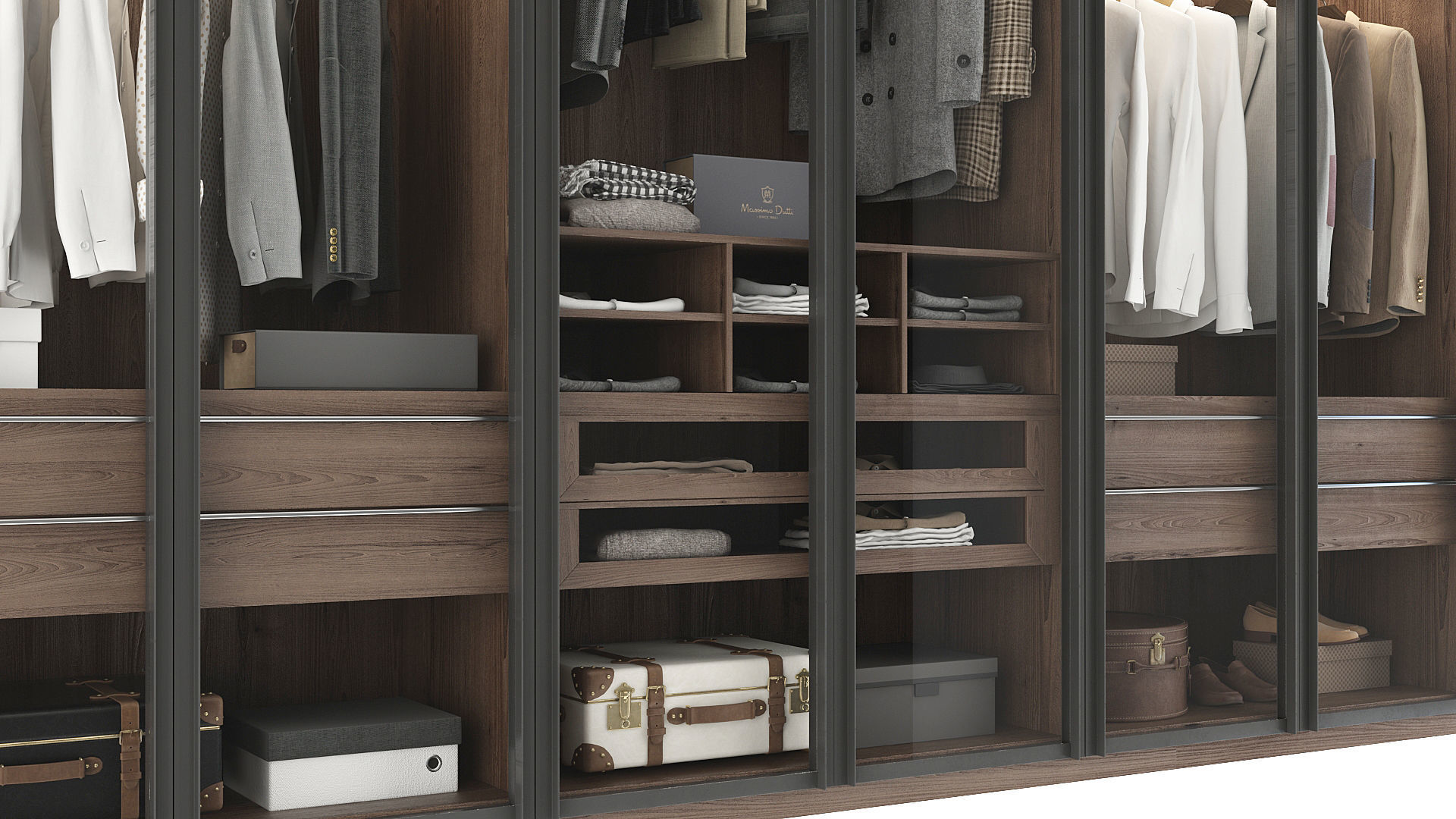 Wardrobe walk in closet with clothes and shoes 3D model_5