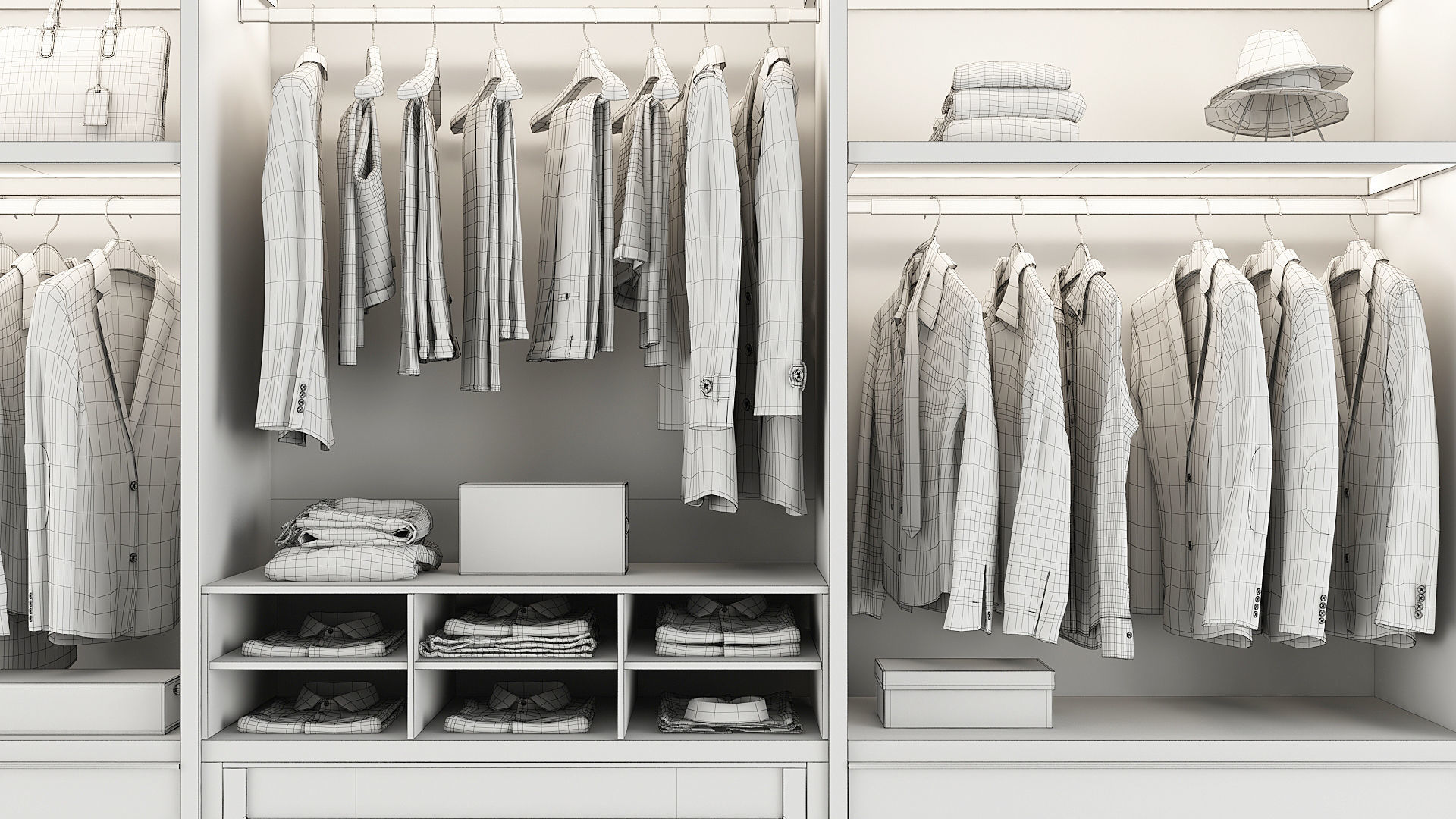 Wardrobe walk in closet with clothes and shoes 3D model_4