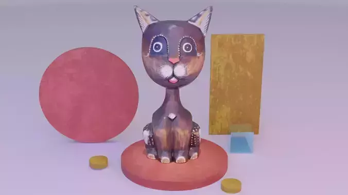 The cat ethnic statuette 03 high-poly