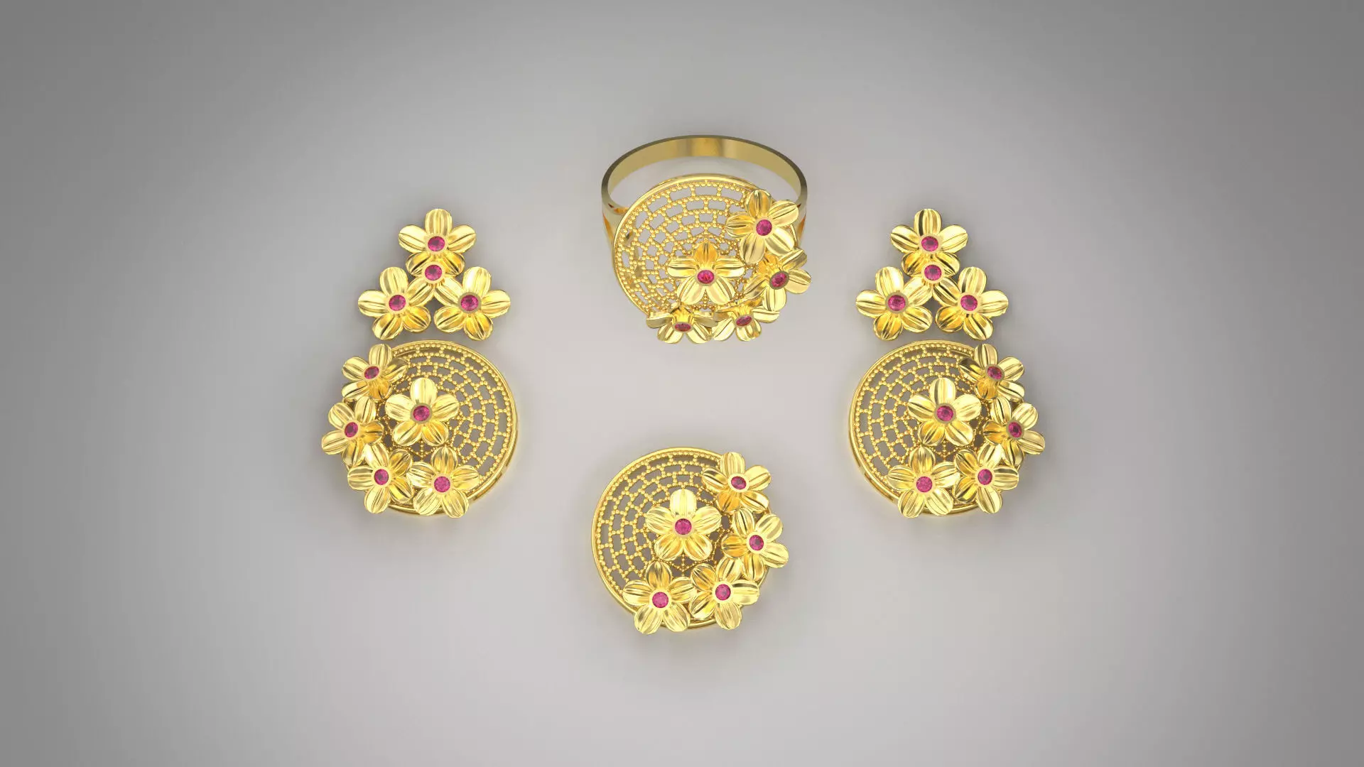 gold pendant set with ring 197 3D print model_0