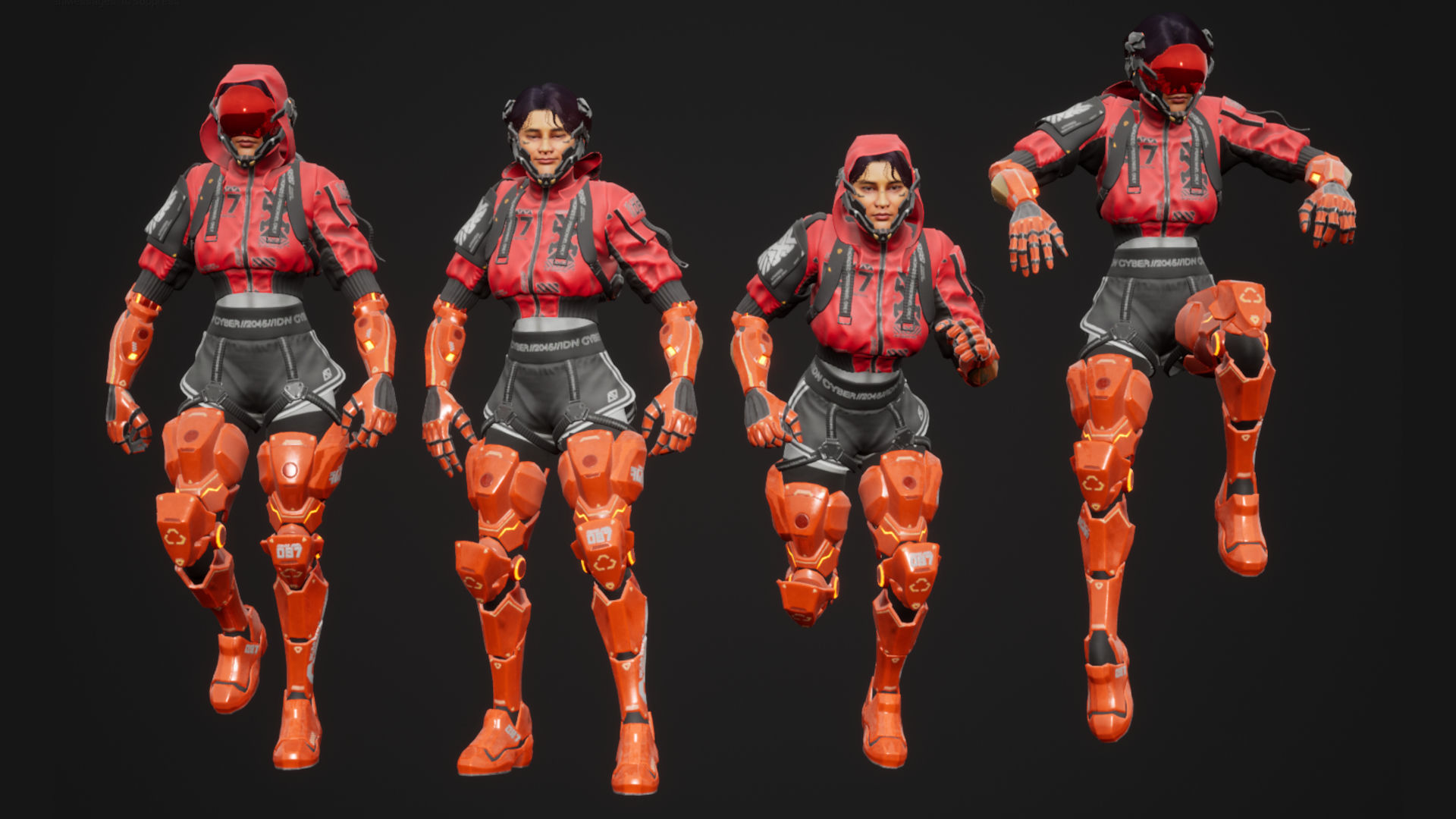 Cyberpunk Street Girl Character Low-poly 3D model_7