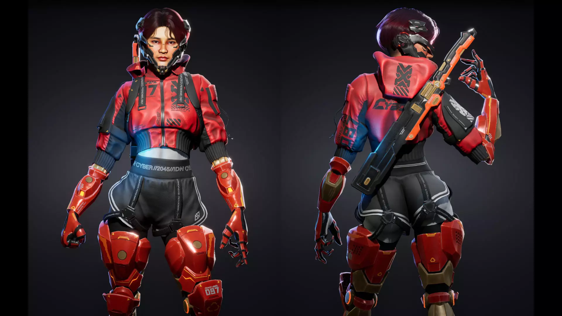 Cyberpunk Street Girl Character Low-poly 3D model_0