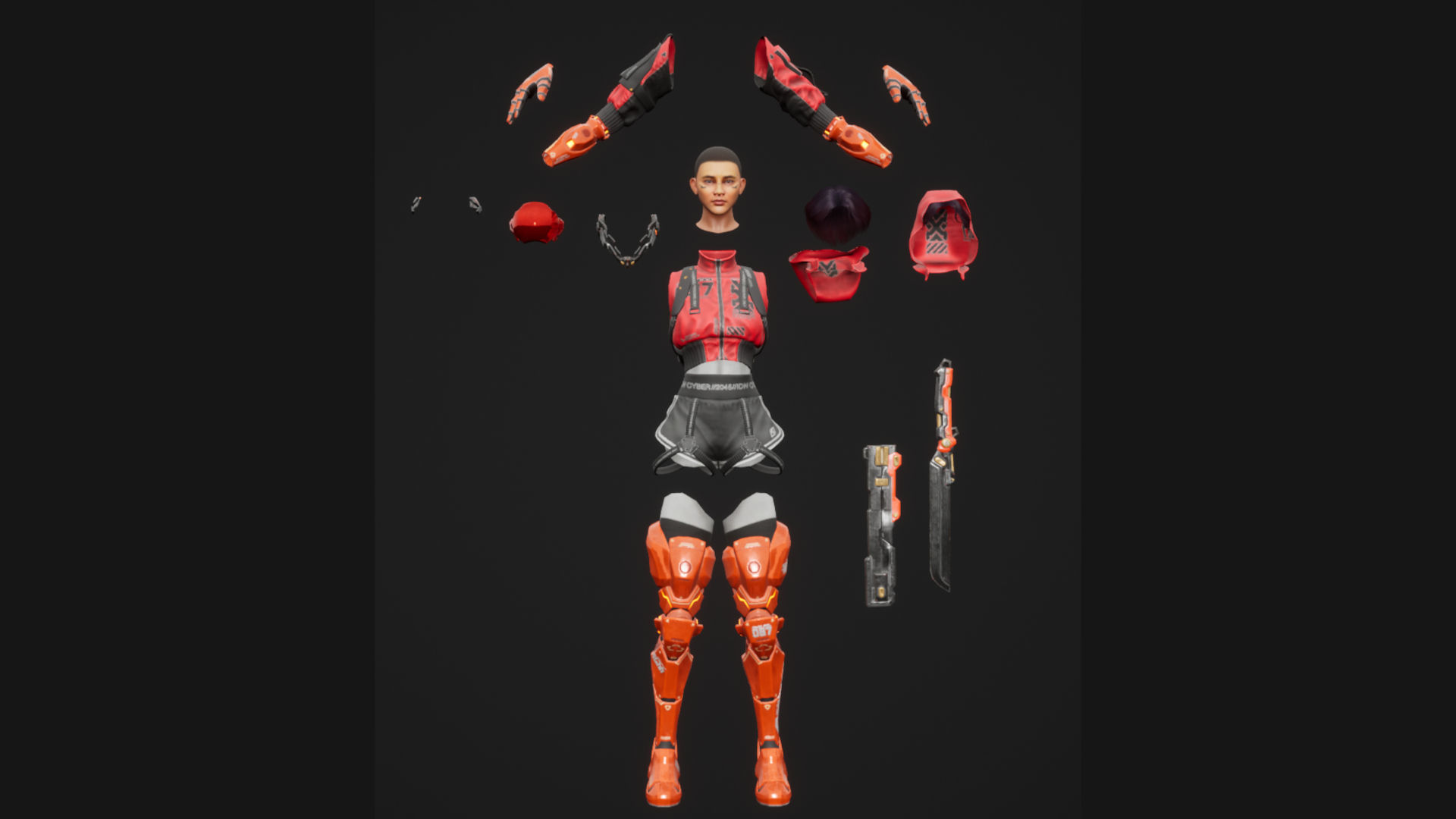 Cyberpunk Street Girl Character Low-poly 3D model_8