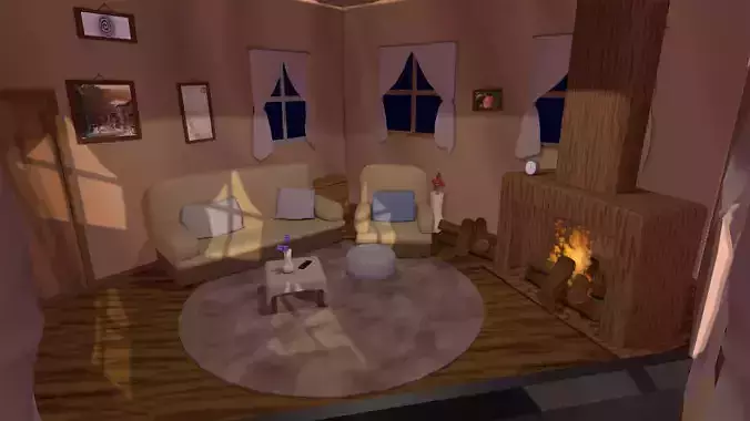low poly interior living room