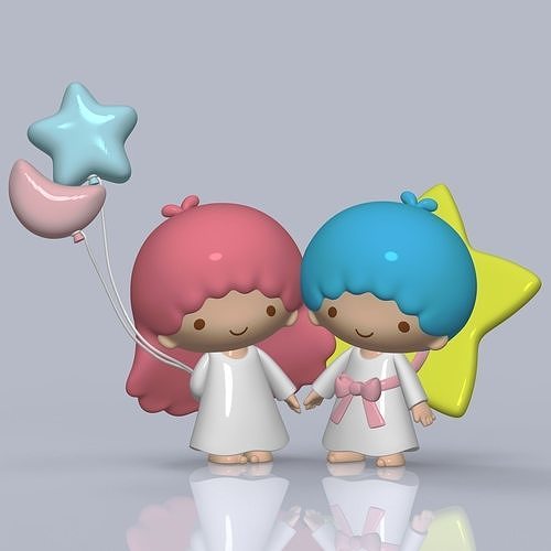 Little Twin Star Together Low-poly 3D model
