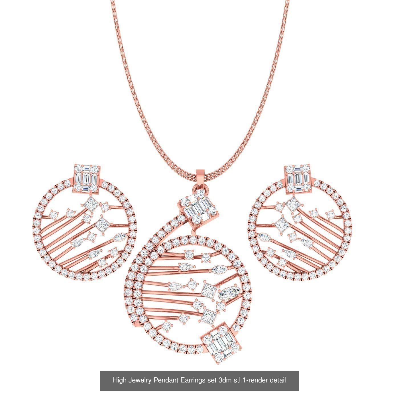 189 High Jewelry Italian Pendant Earrings set 3dm stl 1-render 3D Model Collection_189