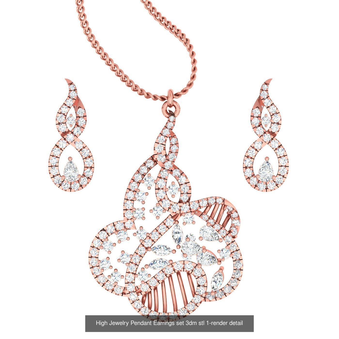 189 High Jewelry Italian Pendant Earrings set 3dm stl 1-render 3D Model Collection_173