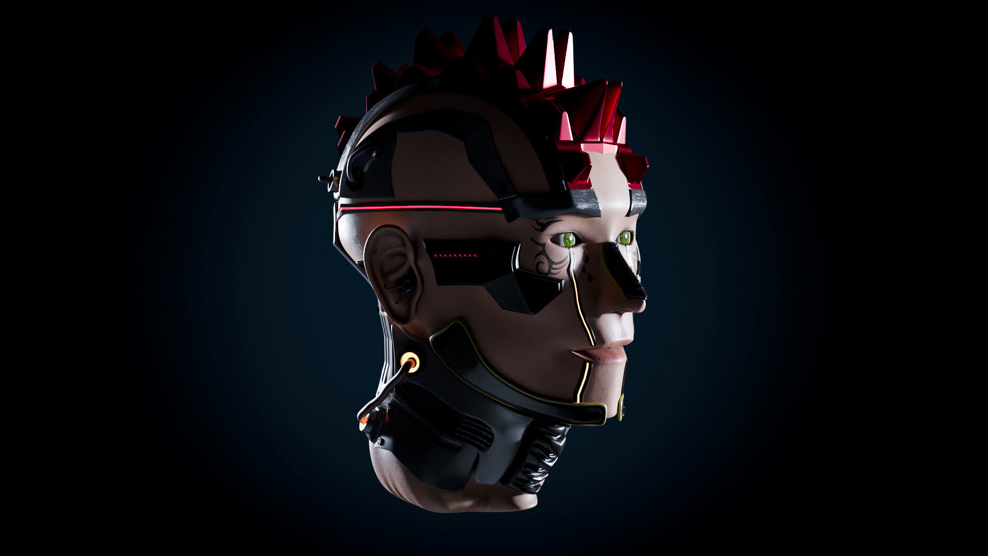 Futuristic scifi head  in style Cyberpunk 3D model_0