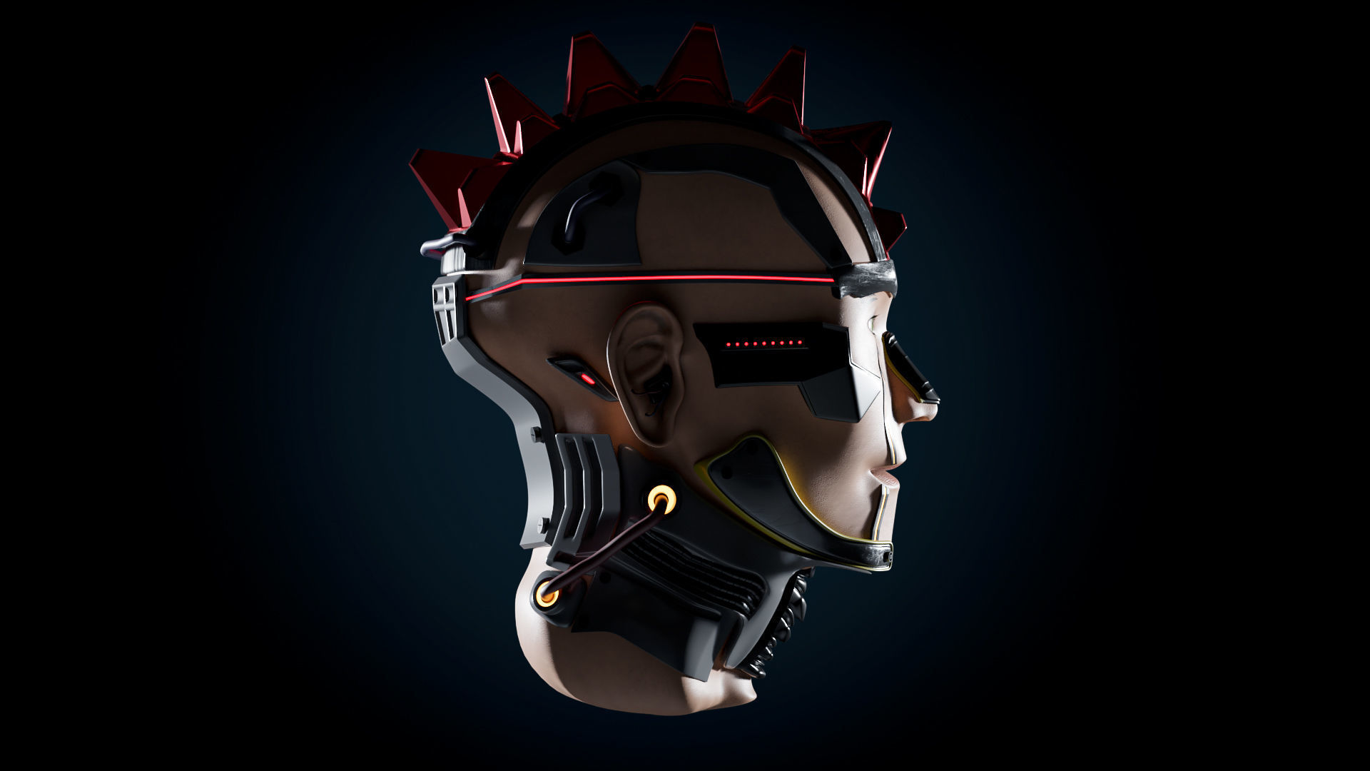 Futuristic scifi head  in style Cyberpunk 3D model_3