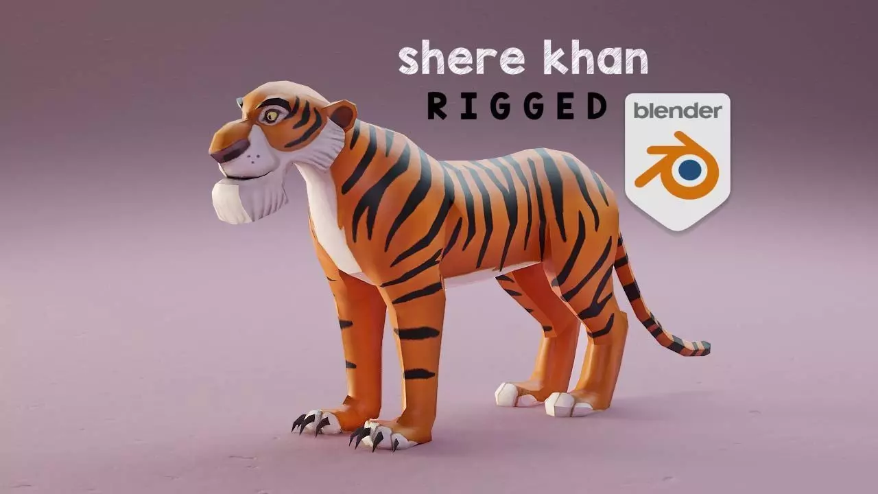 The Jungle book tiger - Shere Khan rigged Low-poly 3D model_0