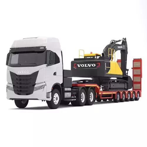 Iveco S-WAY Tractor and Lowboy Trailer with Excavator Volvo