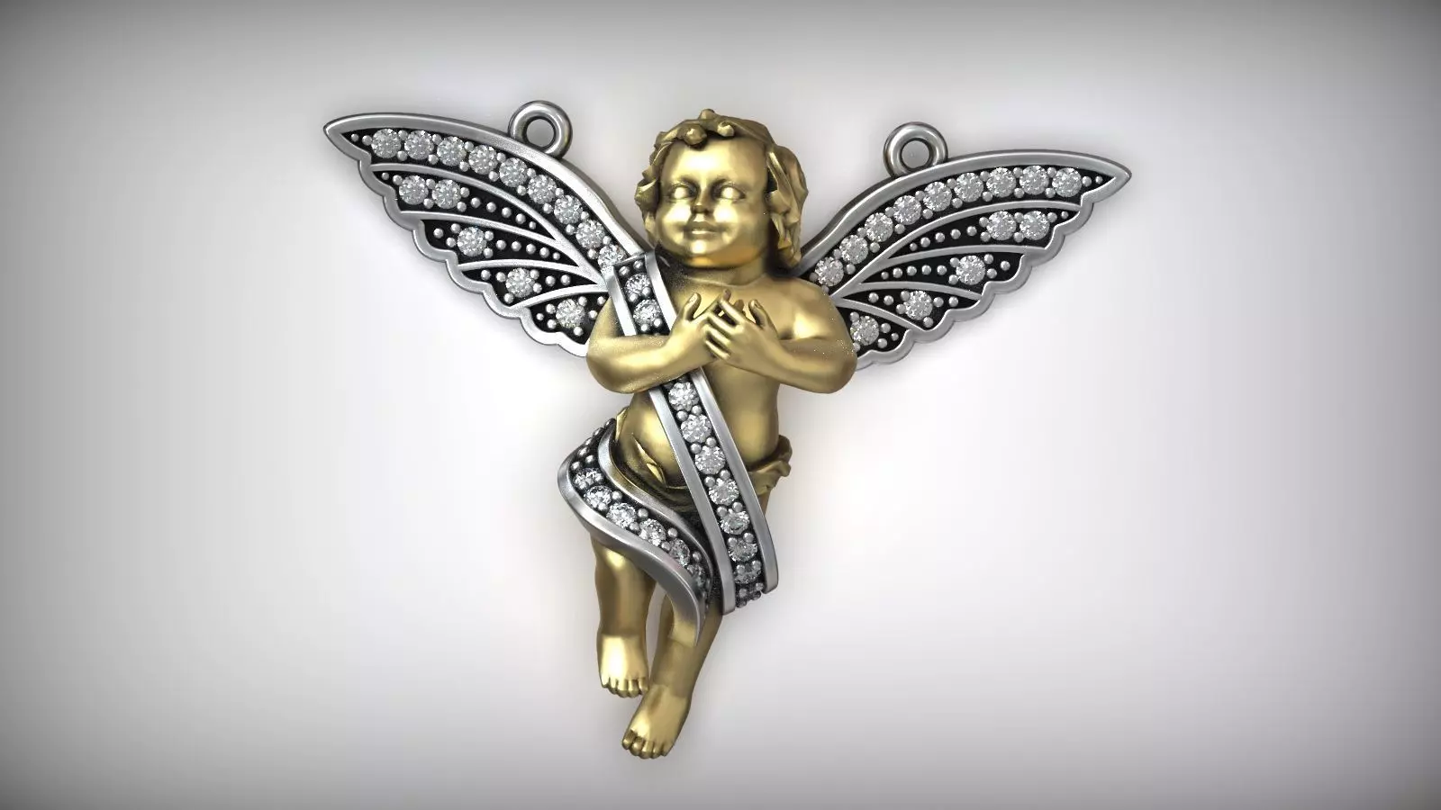Cherub Wings Angel Guardian Diamond Choker Pendant 3D print model