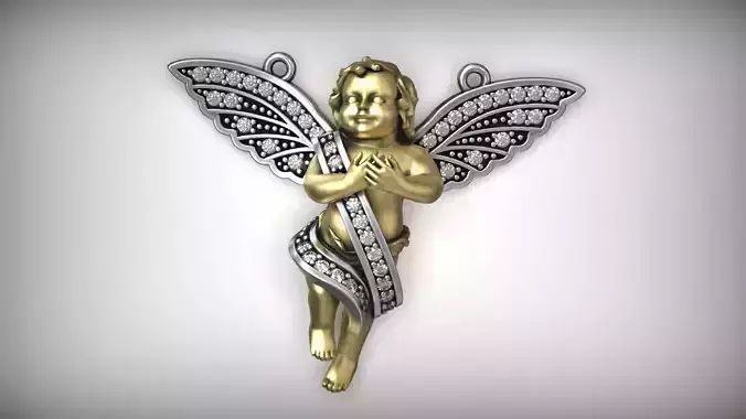 Cherub Wings Angel Guardian Diamond Choker Pendant 