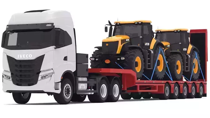 Iveco S-WAY Tractor Lowboy Trailer with JCB Fastrac 8310