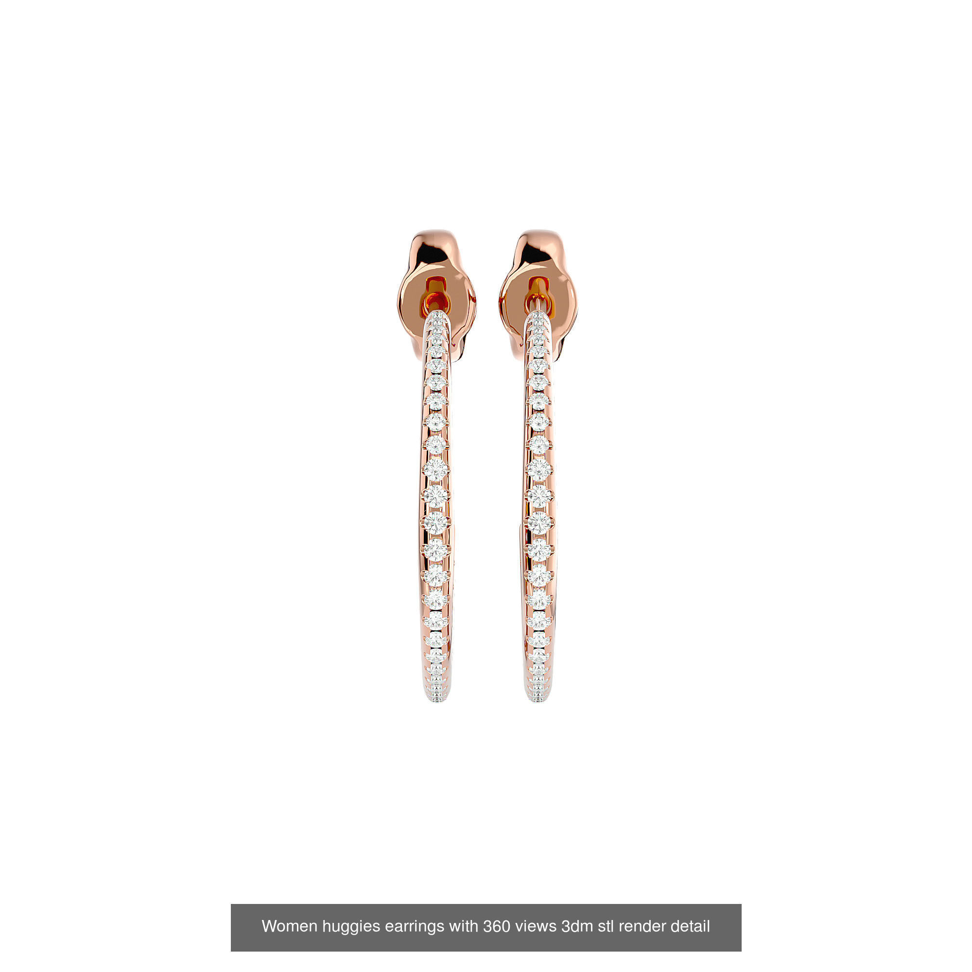 19  Women studs huggies earrings with 360 views 3dm stl render 3D Model Collection_17