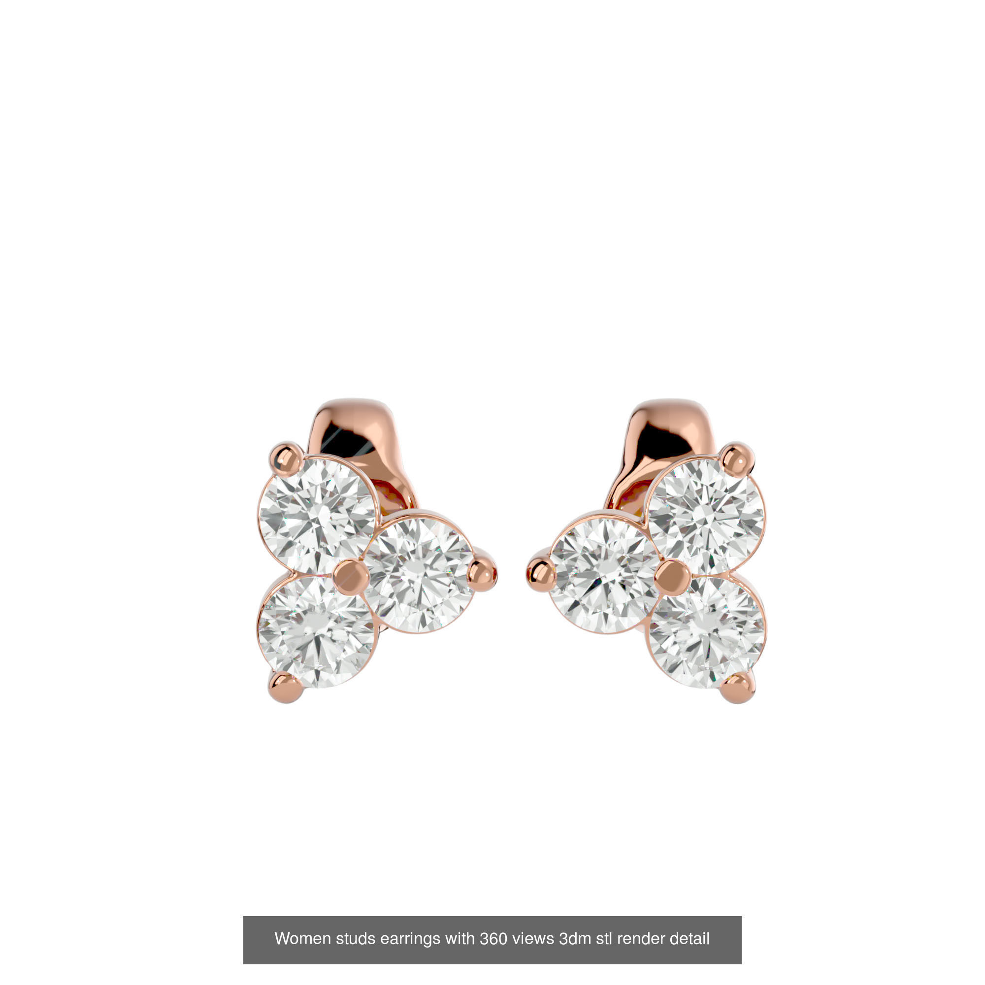 19  Women studs huggies earrings with 360 views 3dm stl render 3D Model Collection_9