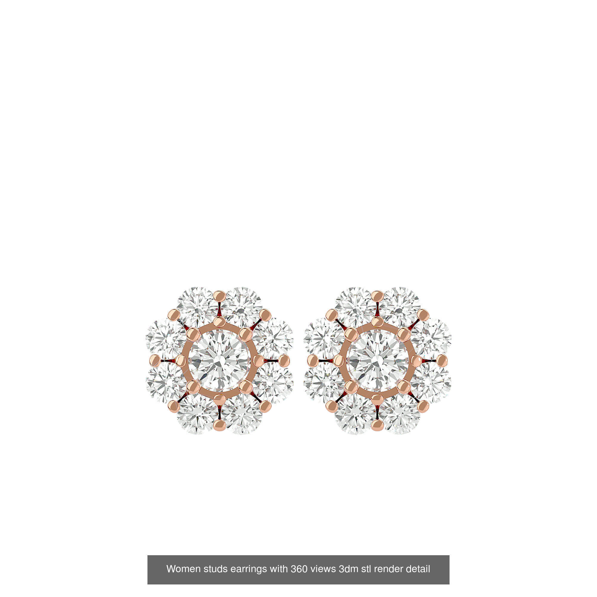 19  Women studs huggies earrings with 360 views 3dm stl render 3D Model Collection_2