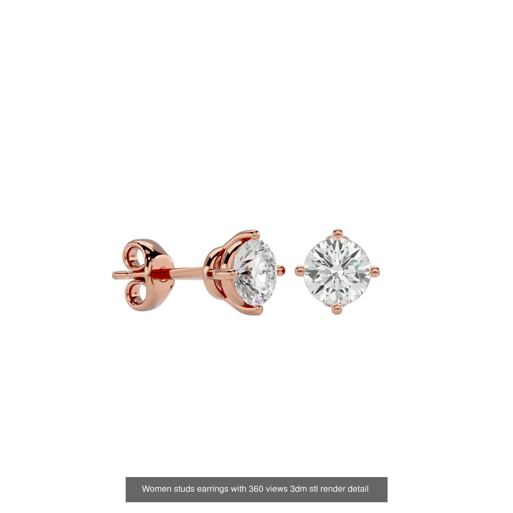 19  Women studs huggies earrings with 360 views 3dm stl render 3D Model Collection_7