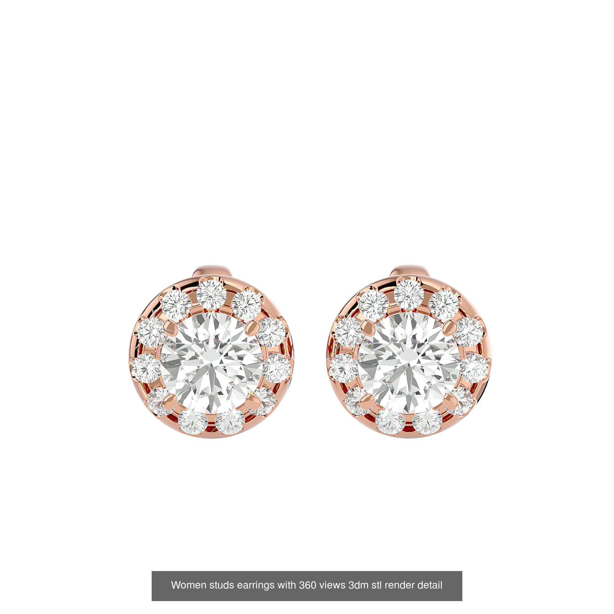 19  Women studs huggies earrings with 360 views 3dm stl render 3D Model Collection_15