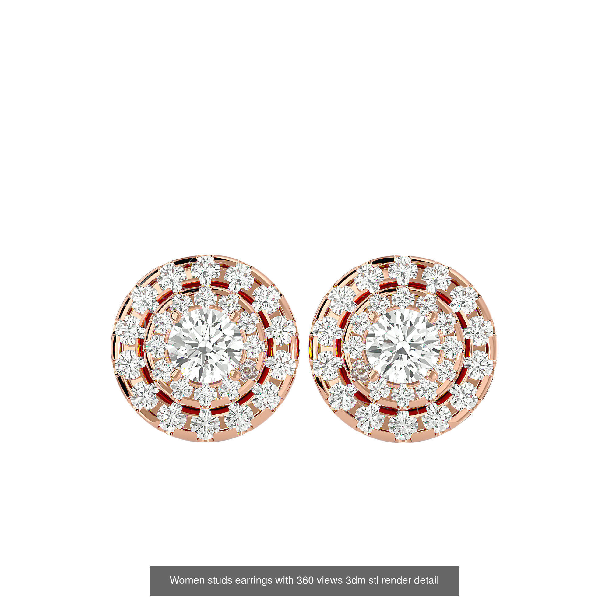 19  Women studs huggies earrings with 360 views 3dm stl render 3D Model Collection_5