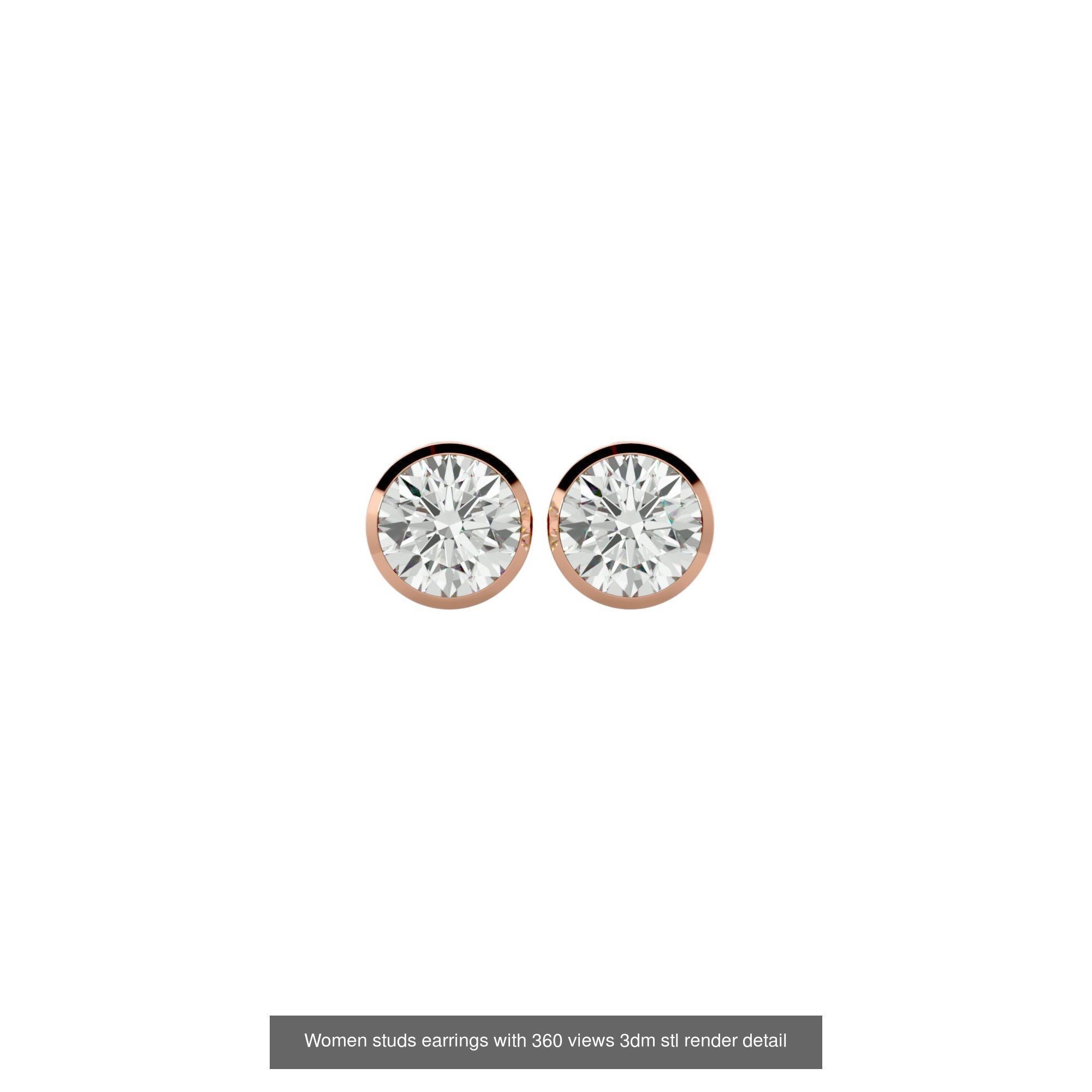 19  Women studs huggies earrings with 360 views 3dm stl render 3D Model Collection_10