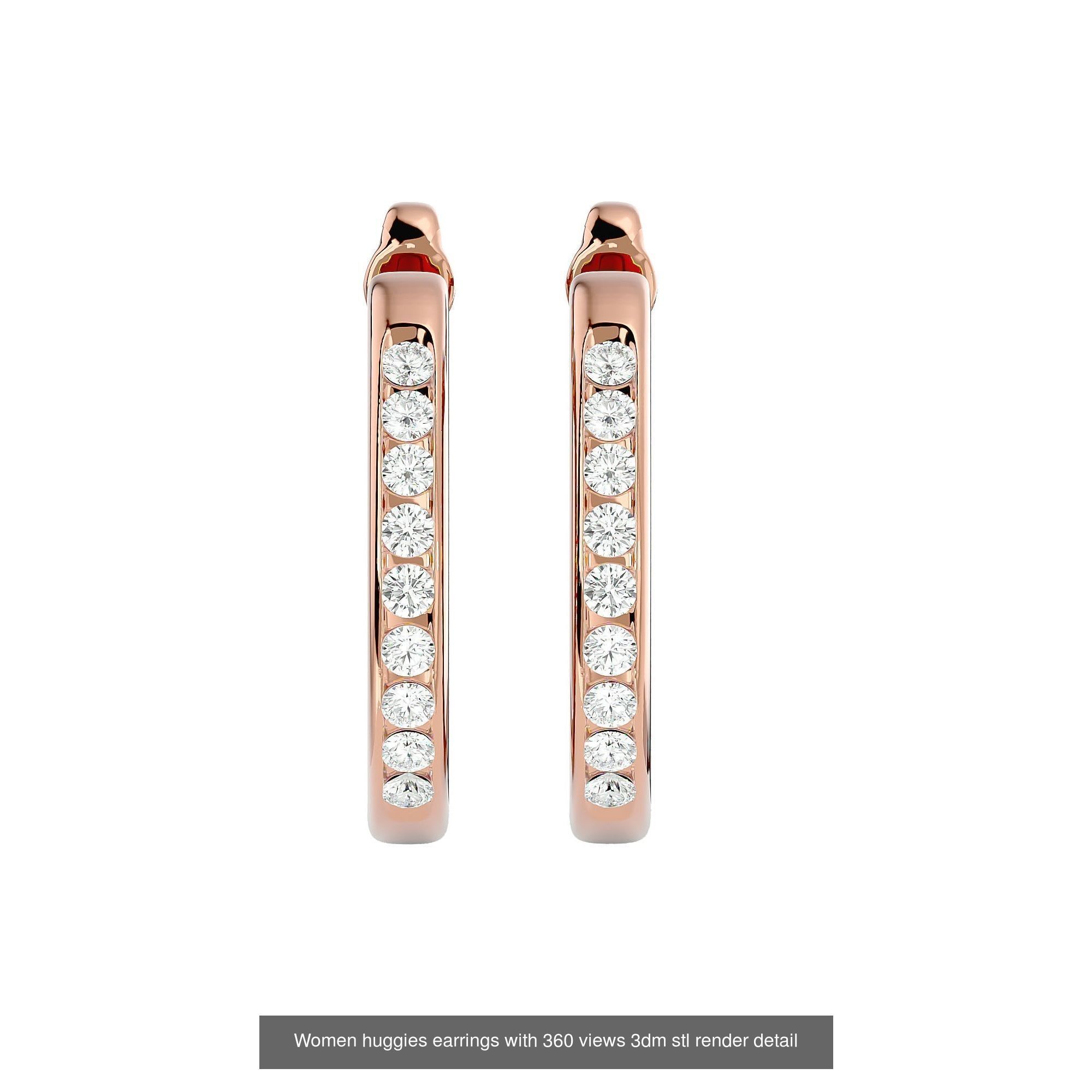 19  Women studs huggies earrings with 360 views 3dm stl render 3D Model Collection_19