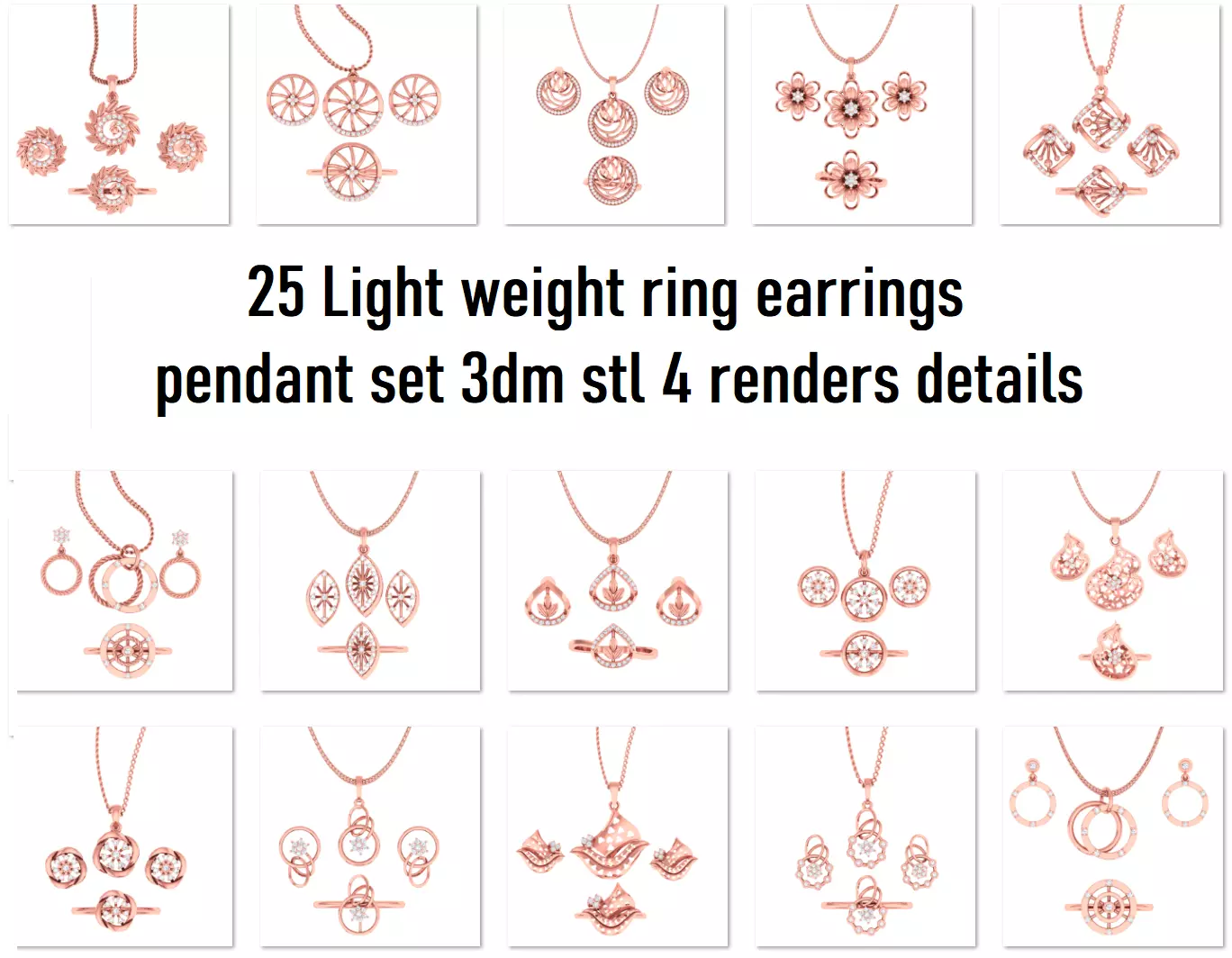 25 Light weight ring earrings pendant set 3dm stl 4 renders 3D Model Collection_0