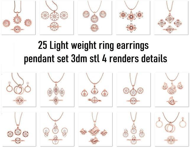 25 Light weight ring earrings pendant set 3dm stl 4 renders 3D Model Collection
