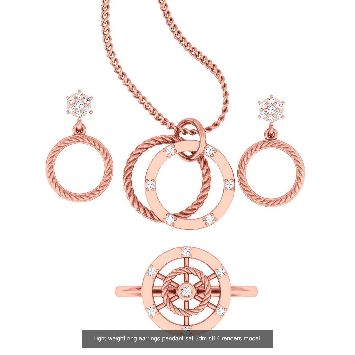25 Light weight ring earrings pendant set 3dm stl 4 renders 3D Model Collection_12