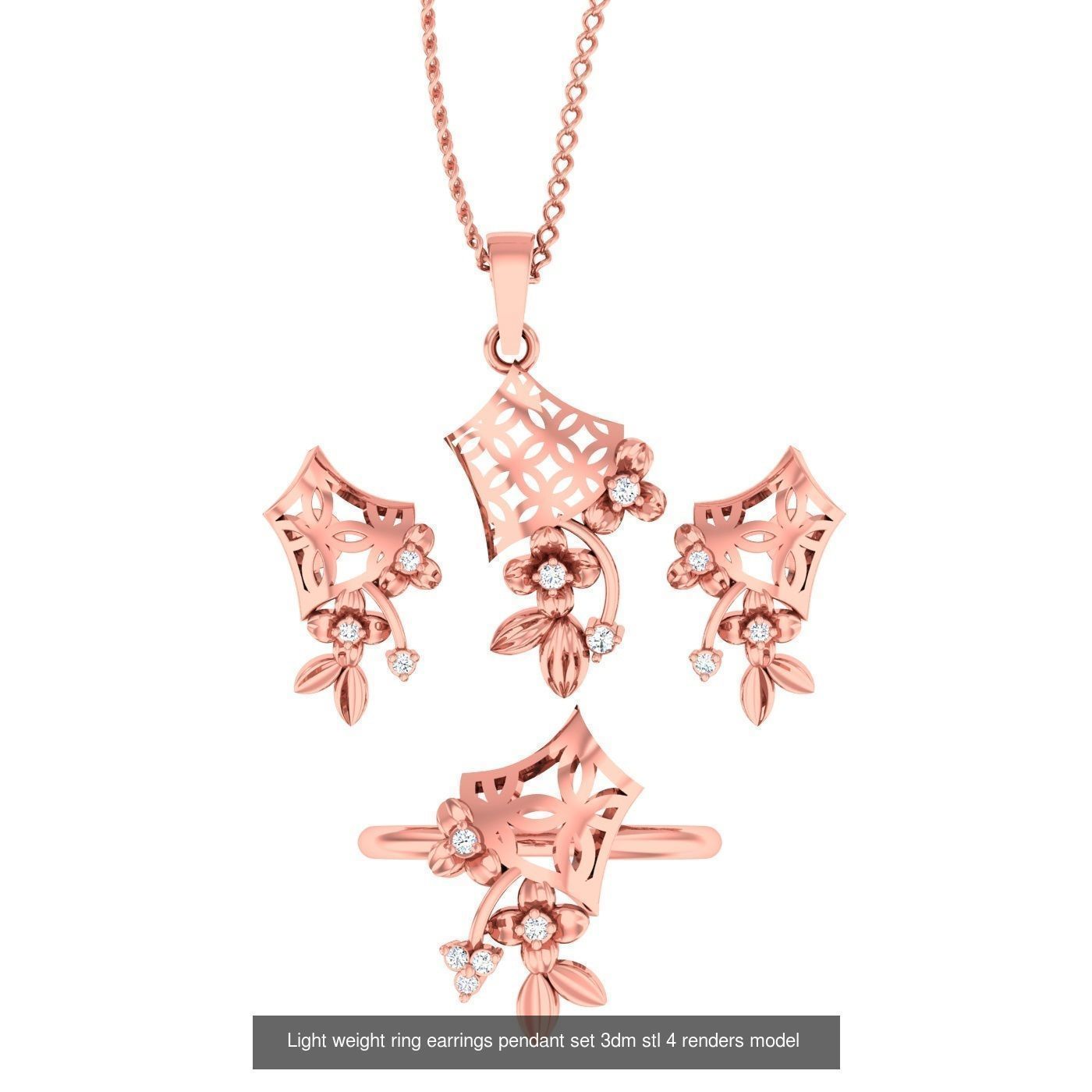 25 Light weight ring earrings pendant set 3dm stl 4 renders 3D Model Collection_7