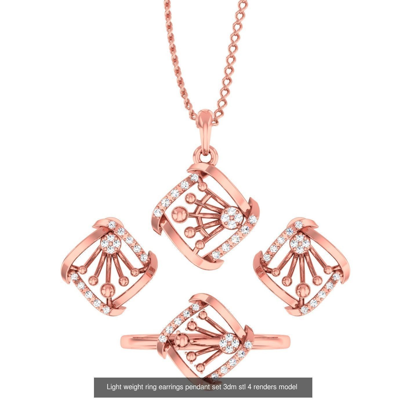 25 Light weight ring earrings pendant set 3dm stl 4 renders 3D Model Collection_18