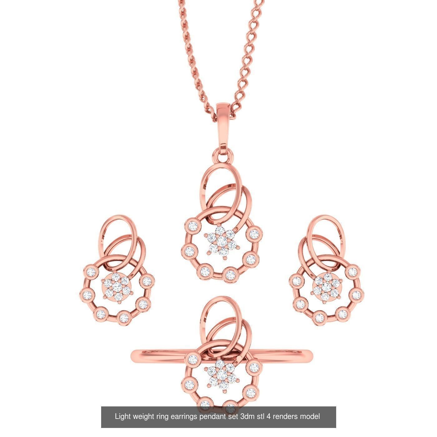 25 Light weight ring earrings pendant set 3dm stl 4 renders 3D Model Collection_14