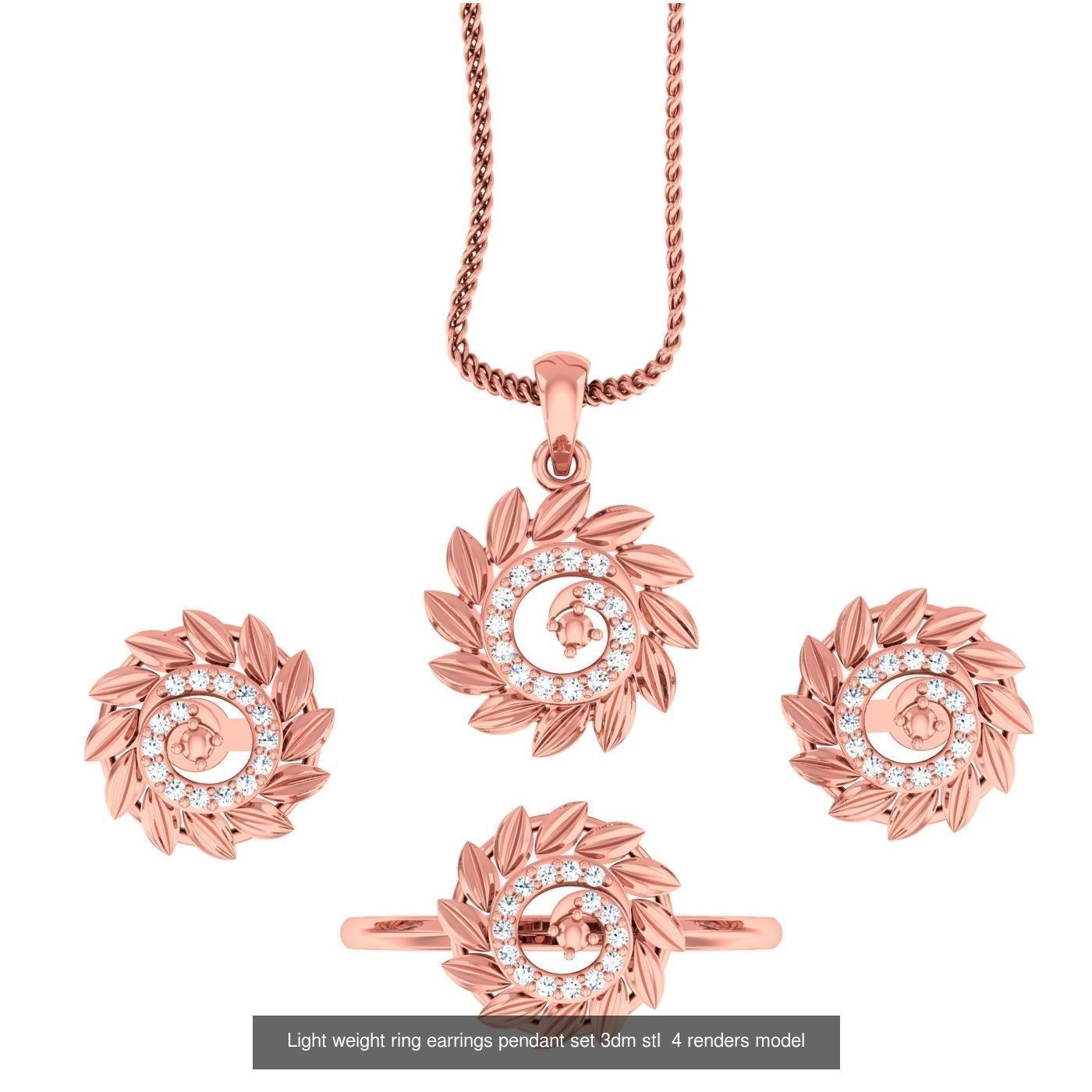 25 Light weight ring earrings pendant set 3dm stl 4 renders 3D Model Collection_23
