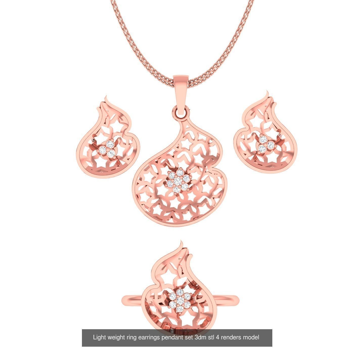 25 Light weight ring earrings pendant set 3dm stl 4 renders 3D Model Collection_9