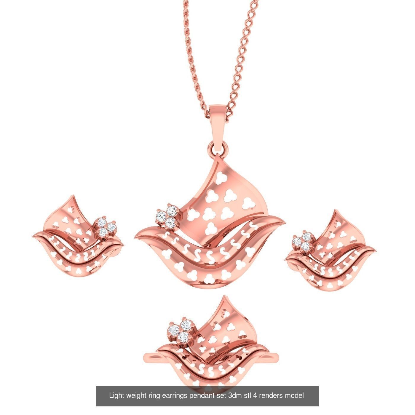 25 Light weight ring earrings pendant set 3dm stl 4 renders 3D Model Collection_10