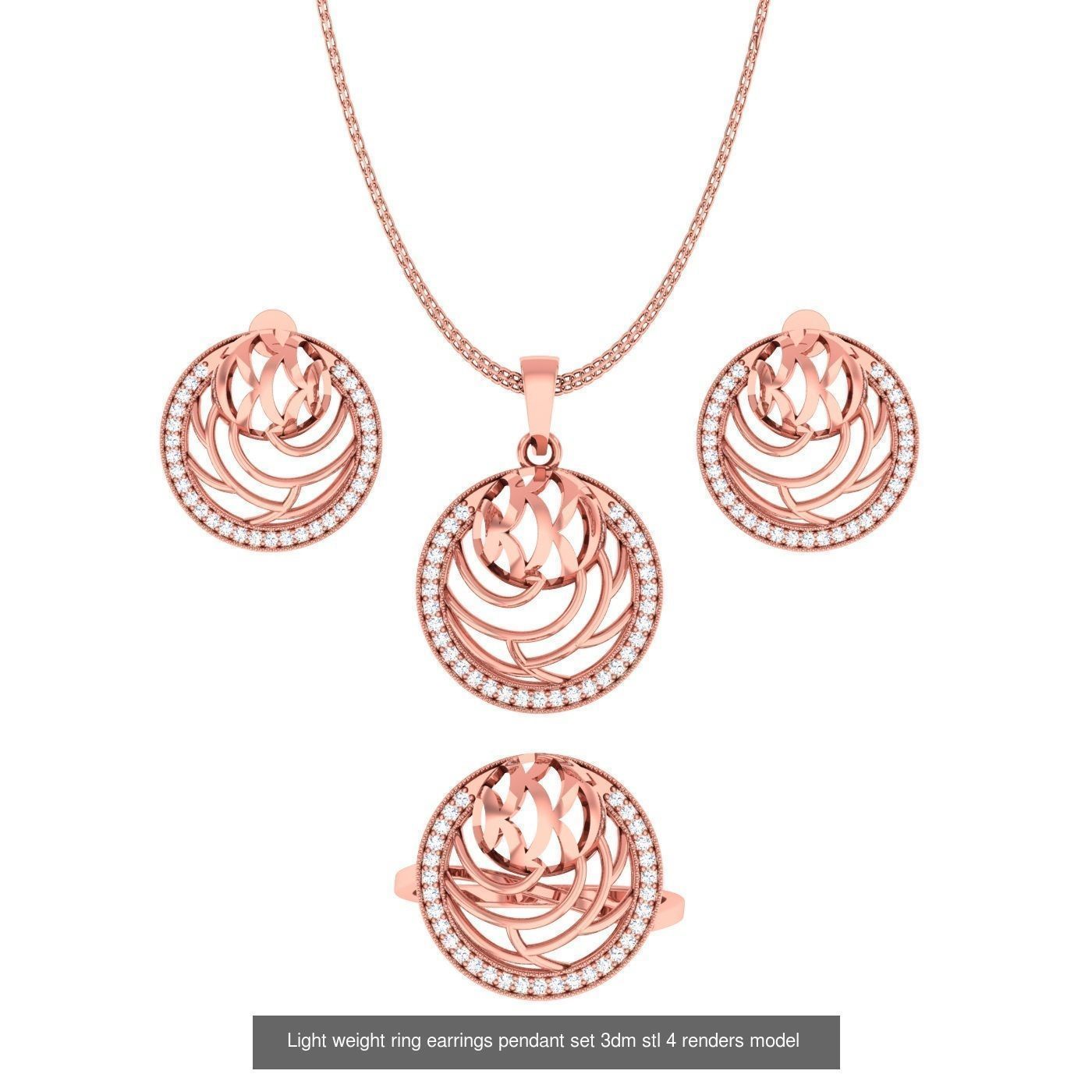 25 Light weight ring earrings pendant set 3dm stl 4 renders 3D Model Collection_6