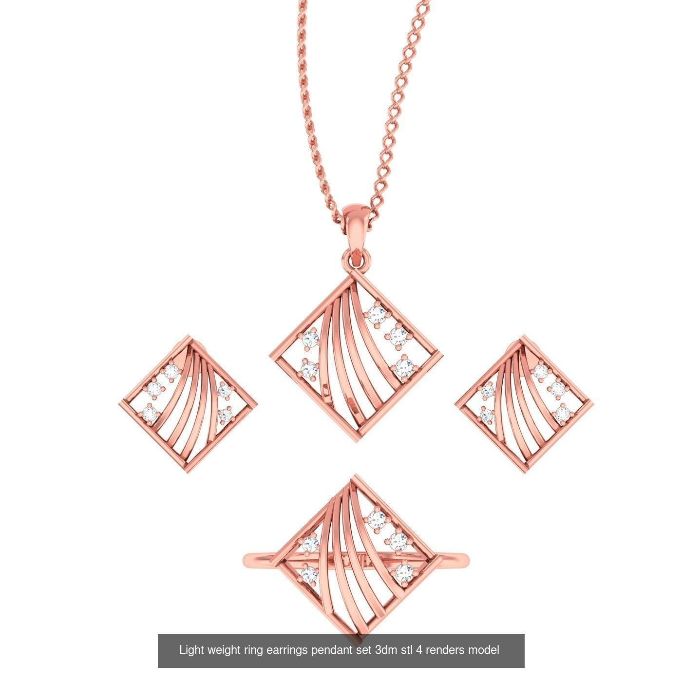 25 Light weight ring earrings pendant set 3dm stl 4 renders 3D Model Collection_20