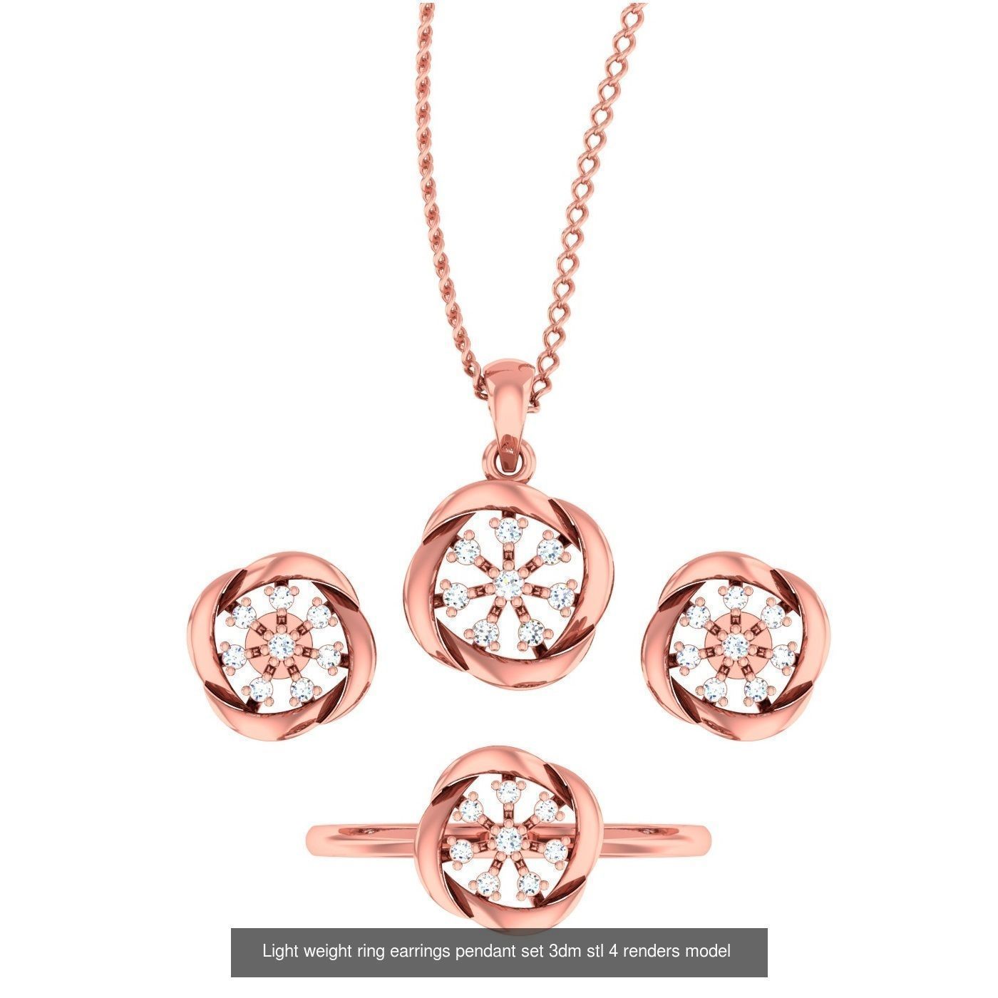 25 Light weight ring earrings pendant set 3dm stl 4 renders 3D Model Collection_24