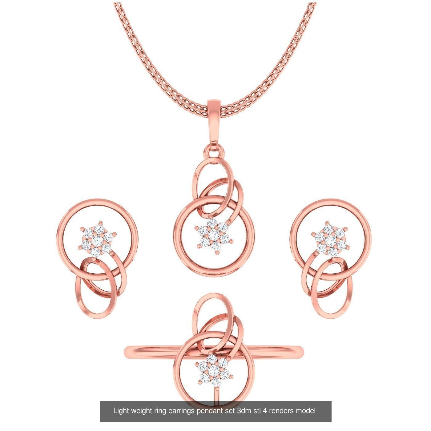 25 Light weight ring earrings pendant set 3dm stl 4 renders 3D Model Collection_15
