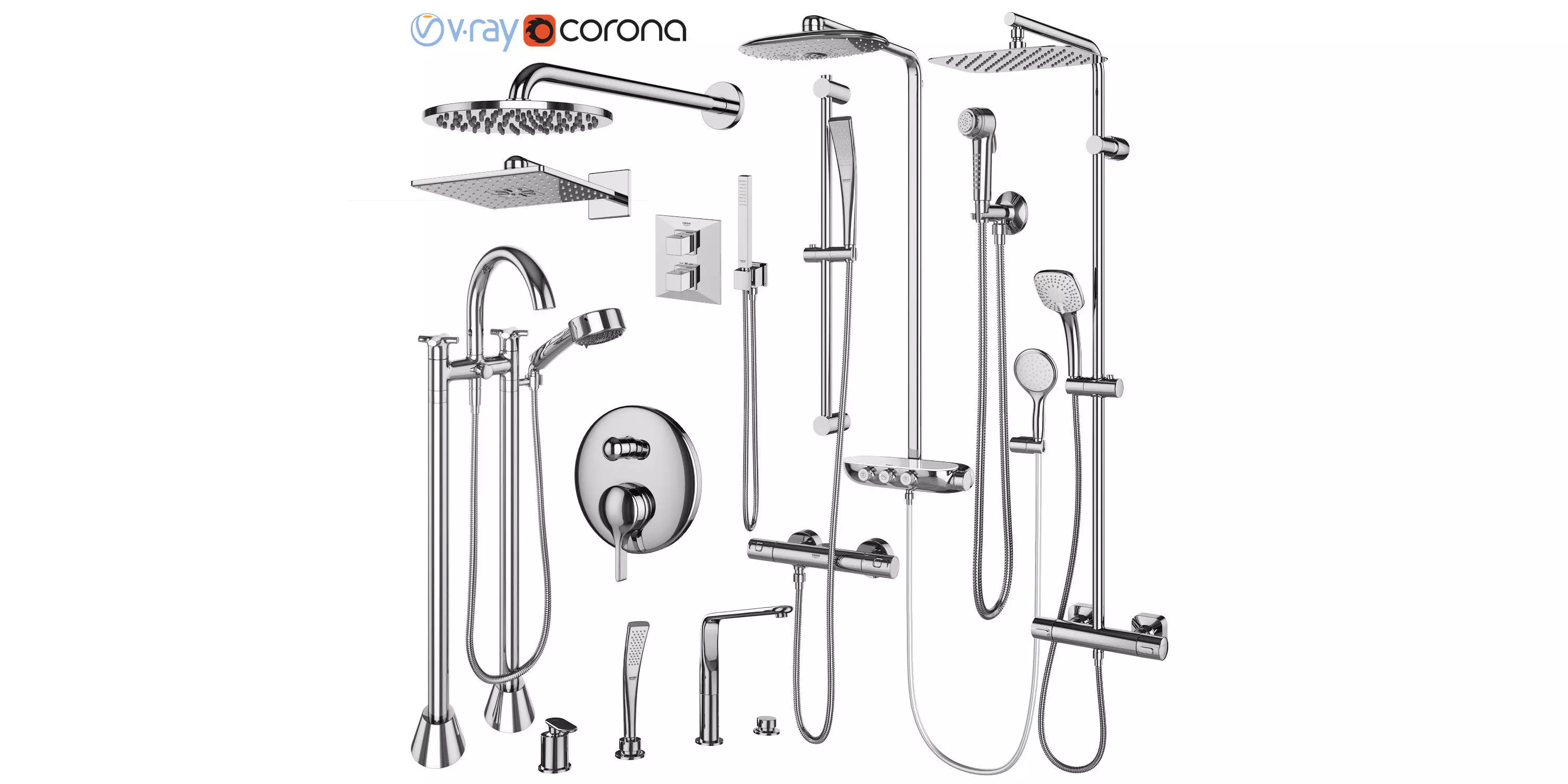 Faucets and shower systems Grohe and Ideal standard set 143 3D model
