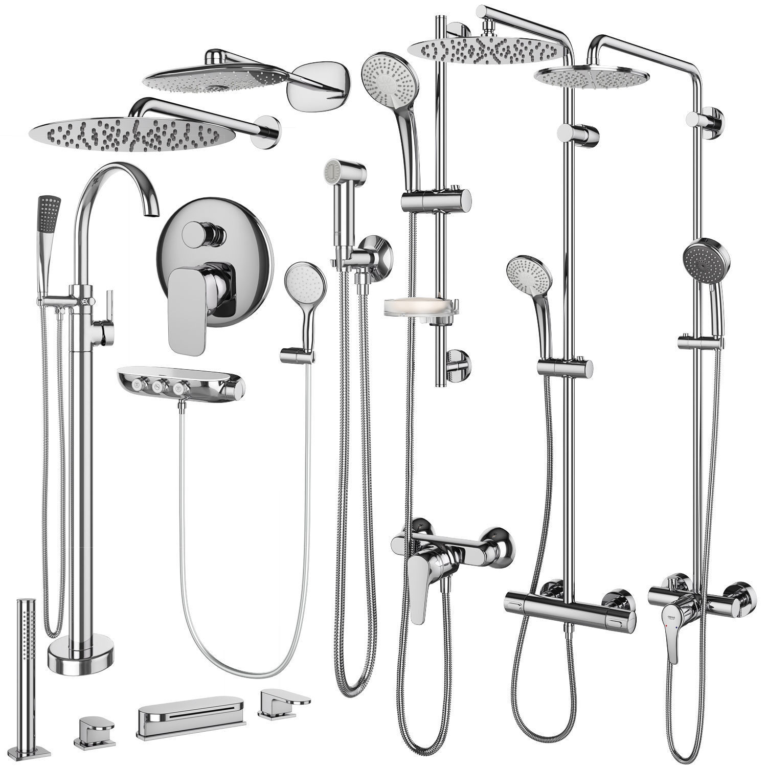 Faucets and shower systems Grohe and Ideal standard set 144 3D model_1