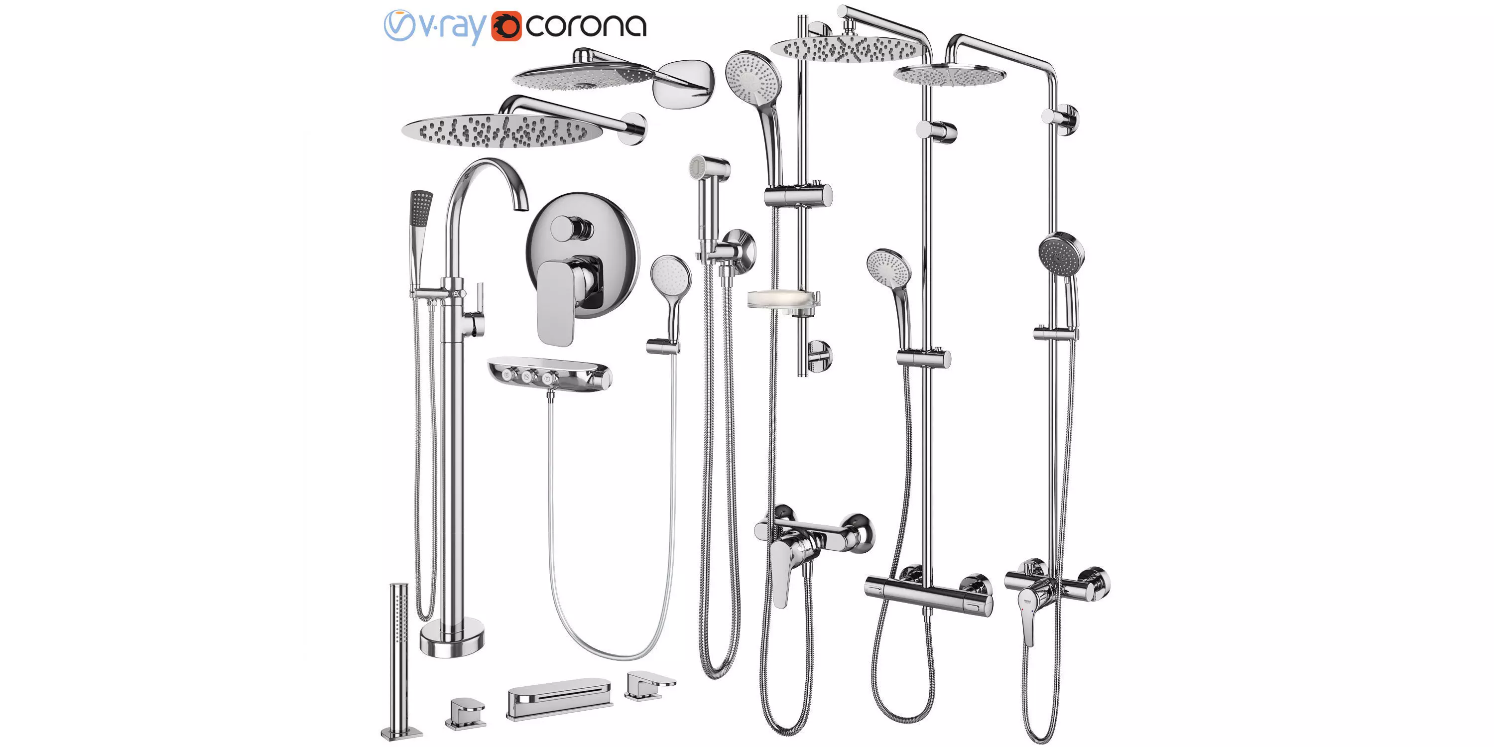 Faucets and shower systems Grohe and Ideal standard set 144 3D model_0