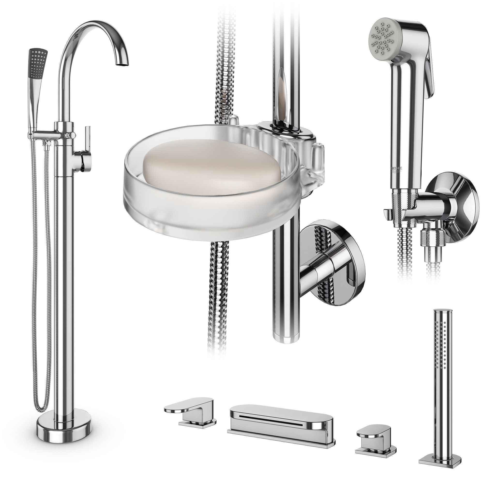 Faucets and shower systems Grohe and Ideal standard set 144 3D model_3