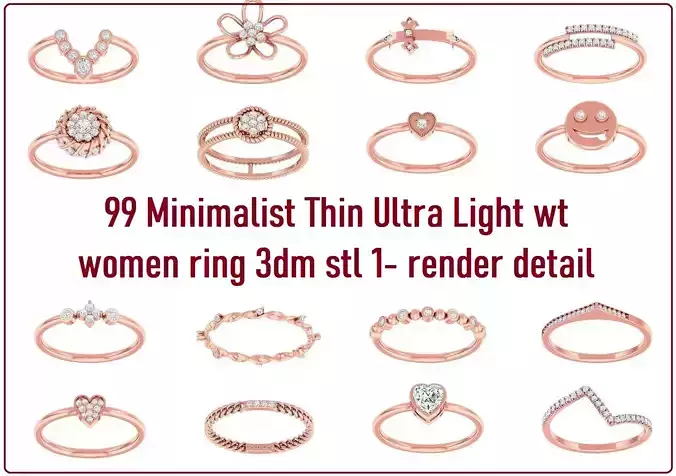 99 Minimalist Thin Light wt women ring 3dm stl 1- render detail  3D Model Collection